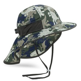 Kids Sun Hat UPF 50+ Boy Girl Protection Hat Wide Brim Beach Hats with Mesh and Adjustable Chin Strap Camouflage Green