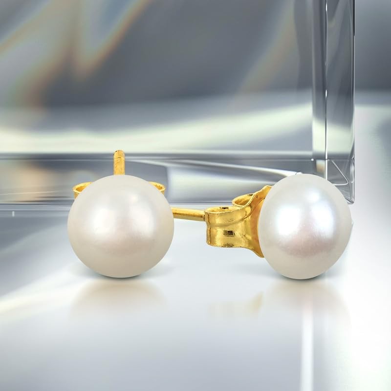 Abbie+Cleo Cultured freshwater white pearl stud earrings - Pendientes de