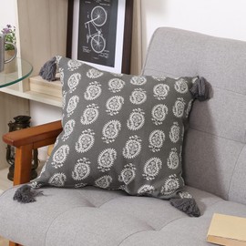 Fuji Boeki Cushion Cover 45x45 Gray 100% Cotton with Tassel Paisley Pattern 27895