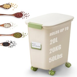 LivLab Mker Large Rice Storage Container 30-40 lbs, Airtight Dry Food Storage Bin with Lids, Great for Pet/Cat/Dog Food Storage Dispenser 25 lbs, Detachable wheels, Easy Mobility, BPA Free, Green