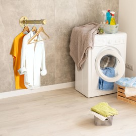 Sumnacon 2 Pcs 10 Inch Industrial Pipe Clothes Bar - Heavy Duty Rustic Metal Coat Hanger with Screws,Wall-Mounted Garment Holder Rack for Bedroom Bathroom Wardrobe Boutique Clothing Store,Gold