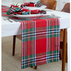 Solino Home Linen Red Table Runner 144 inches Long – 100% Pure Linen Madras Holiday Plaid Table Runner 14 x 144 Inch – Machine Washable Table Runner