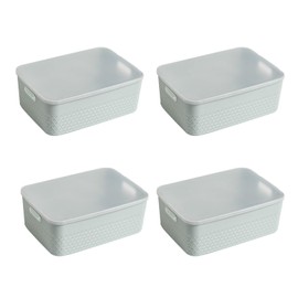 HANAMYA Lidded Storage Bin Organizer | Storage Organizing Container, 9 Liter, Set of 4, Mint