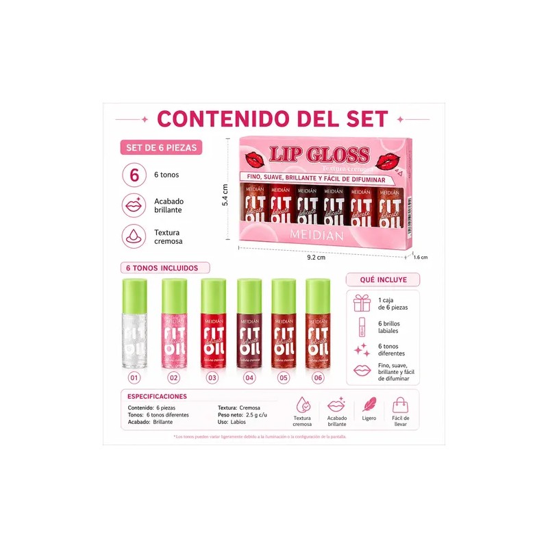Set De Cuidado Labial Hidratante Glossy Liquid Lip Oil Gloss