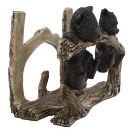 Ebros Rustic Forest 2 Black Bear Cubs Hanging On Tree Branch Kitchen Paper Napkin Holder Figurine 5.75"L Country Cabin Lodge Bear Family Decorative Statue