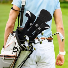 Big Teeth Golf Club Head covers Wood Set 3 PACKS DR FW UT for Driver Fairway Hybrid with No.Tag Long Neck Balck Meshy Knit