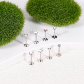 NICEIGHT 8Pcs 20G Stainless Steel Threadless Push in Nose Rings Studs for Women CZ Tragus Earring Set Labret Monroe Medusa Piercing Lip Ring Cartilage Tragus Helix Studs 8mm C