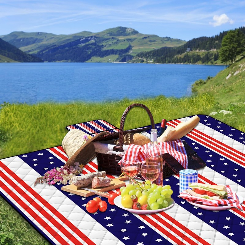 Poedist Extra Large Patriotic Picnic Blanket Waterproof,60"x 80"Foldable Machine Washable