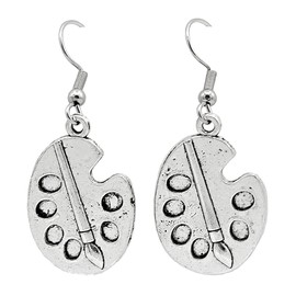 Paint Pallet - 27x18.5x2mm - Tibetan Silver charm dangle earrings. Hypoallergenic Stainless-Steel Fishhook or Silver Plated Ball-Post, or Clip-on Earrings Opt.