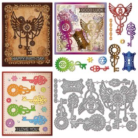 GLOBLELAND Steampunk Key Keyhole Cutting Dies for Card Making Gear Wings Metal Die Cuts Stencils for DIY Scrapbooking Embossing Paper Dies Album Decoration