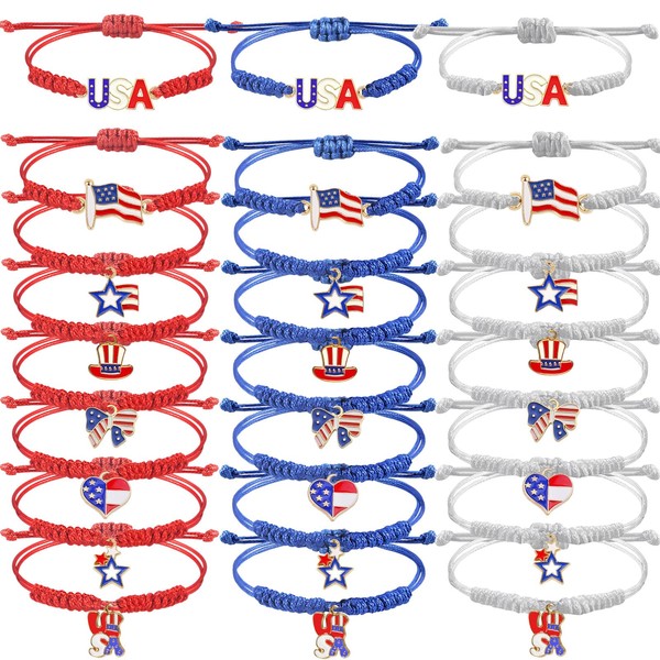 Tewloss 24 Pcs 4th of July Bracelets Red White and
