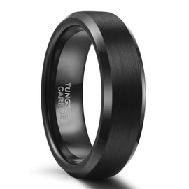 SHINYSO 6mm Mens Wedding Band Tungsten Carbide Ring Beveled Edges Brushed Black Size 7.5