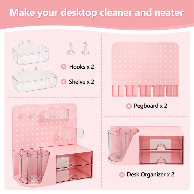 ZZFENGKR Desk Organizer with 360° Rotating Pen Holder, 5 Slots,
