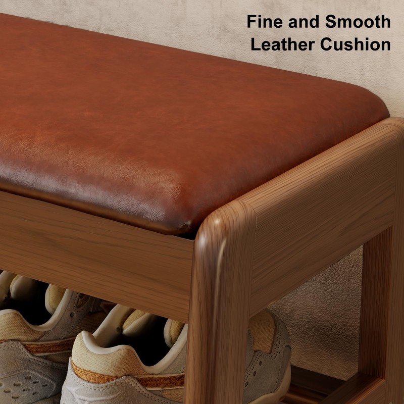 Shoe Rack Bench with Leather Cushion,2 Tiers Shoe Bench with