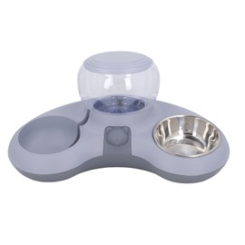 Double Cat Bowls Pet Food and Water Bowl Set Tilted Raised Cat Bowls with 1.4L Automatic Water Dispenser for Cats Small Dogs Grey