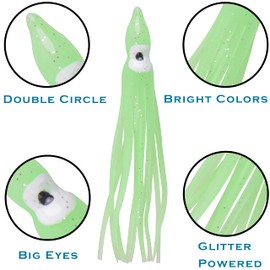 Soft Squid Skirts Octopus Fishing Lures Plastic Hoochie Trolling Bait Lure Saltwater Multicolor (Luminous Green, 7cm)