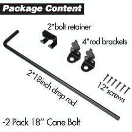 18 Inch Cane Bolt Heavy Duty Gate Drop Rod, Steel Gate Latch for Wooden Fence, Gate Hardware Drop Bolts for Wooden Gater-(Black Finish,2 Pcs)