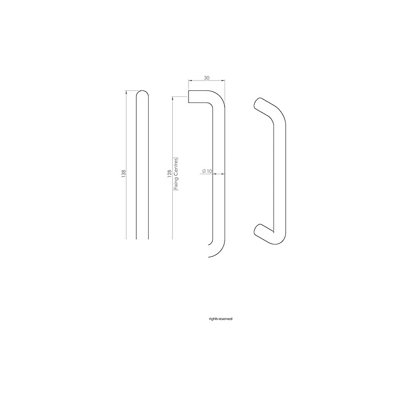 2 Pack | D-Shape Cabinet Pull Handle -138 x 10mm