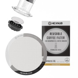 HEXNUB - Reusable Metal Filter for AeroPress XL Coffee Maker, Stainless Steel Filter Fits AeroPress XL Coffee Press, Fuller Bodied Coffee Than Paper Filters - SILVER MESH