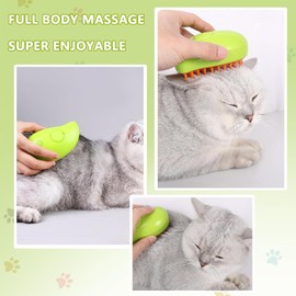 Steam cat brush, multifunctional steam cat brush, 3-in-1 self-cleaning massaging steam cat brush, cat grooming steam cat brush for removing tangled and loose hair, suitable for cats and dogs (green)