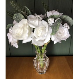 Ashland Lot 2 White Roses with Berries Greens Christmas Bouquet Glitter Winter Decor