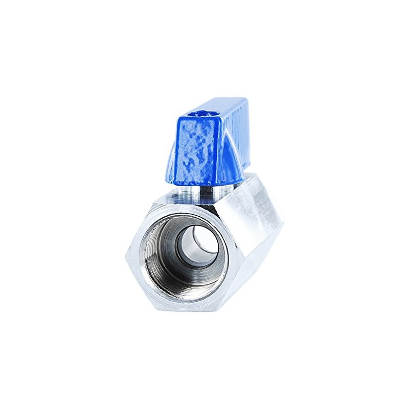 1/8 Inch Mini Ball Valve, Shut-Off Valve, Brass, Chrome-Plated, Blue
