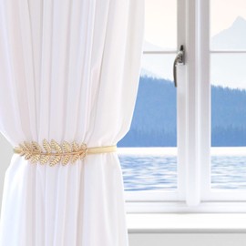 FYSL Curtain Tiebacks Pack of 4 Tie Backs for Curtains Alloy Curtains Tiebacks, Adjustable Tiebacks Curtain with Spring Rope, Gold Curtain Holders, Curtain Holder for Home Decoration