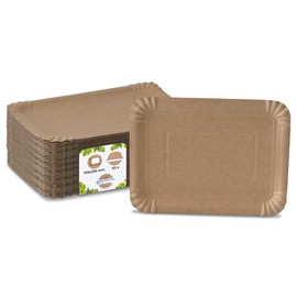 BIOZOYG 50 paper plates, square, brown, 16 x 23 cm, sustainable, robust and recyclable, disposable plates for birthdays, barbecues and parties, sustainable forestry, disposable plates
