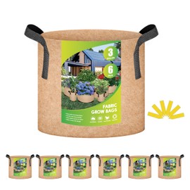 iPower Grow Bag 3 Gallon 6-Pack Heavy Duty Plant Pots, 300g Thick Nonwoven Fabric Containers Aeration with Nylon Handles, for Planting Vegetables, Fruits, Flowers, 2024 Version Tan