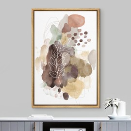 NWT Framed Canvas Print Wall Art Brown Pastel Watercolor Plant Abstract Nature Illustrations Modern Art Decorative Floral Botanical Wilderness for Living Room, Bedroom, Office - 16"x24" Natural