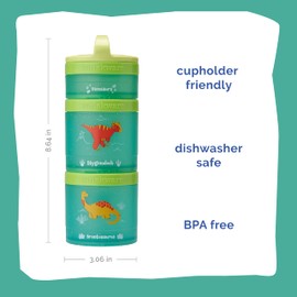 Whiskware - Recipientes apilables de dinosaurios para niños y niños, 3 tazas apilables para aperitivos para la escuela y los viajes, verde/azul
