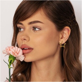 Gold Star Hoop Earrings for Daily use. Elegant and Delicate HandFinish Star Earring for Women. Cute jewelry Gift Gold Plated Star Earrings by CaVaMa.