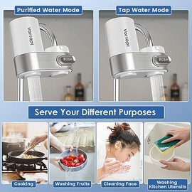 Vortopt Filtro de agua para grifo de fregadero, Purificador de agua de para | 350 galones para fregadero, botón de interruptor mecánico, certificado p