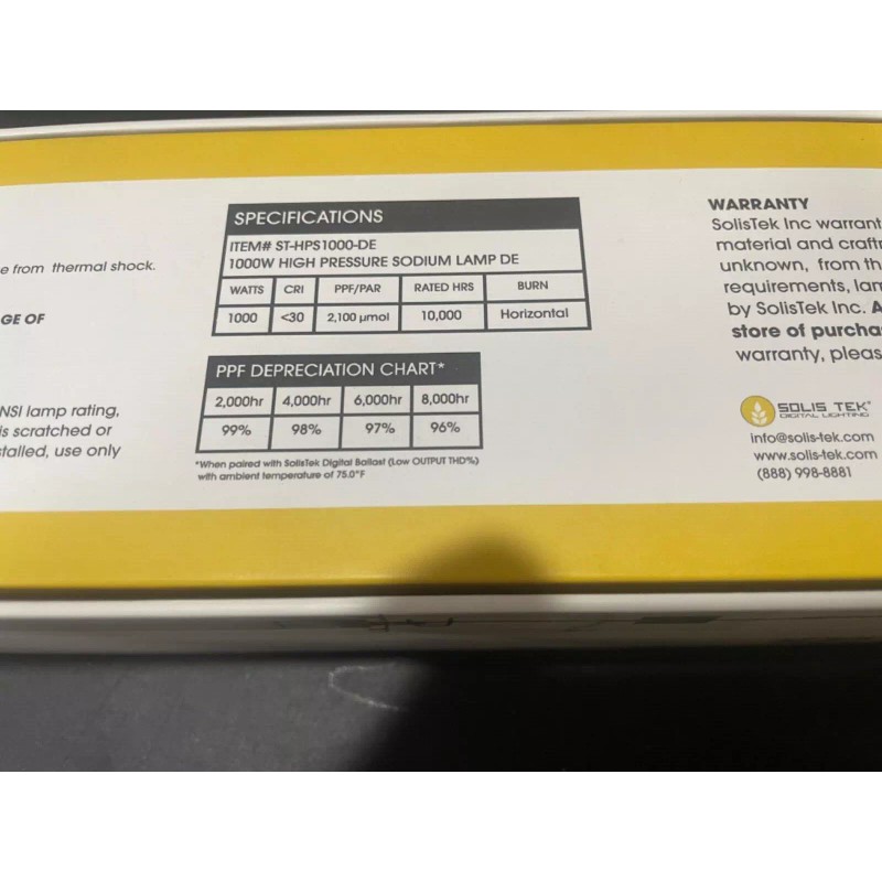 SolisTek Solis Tek 1000 Watt HPS DE Double Ended Bulb