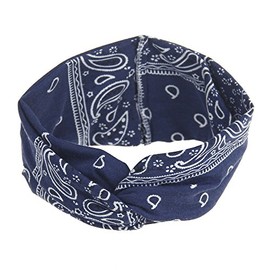 DINPREY Assorted Paisley Print Wide Bandana Knot Headbands Criss Cross Head Wrap Hair Band (Navy)