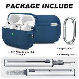 Woyinger for AirPods Pro 2 Case with Cleaner Kit, Compatible with Airpods Pro 2nd/1st Generation Case (USB-C Cable) with Keychain for Women and Men,Sapphire Blue
