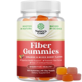 Natures Craft Tasty Prebiotic Fiber Gummies for Adults - High Fiber Supplement Gummies Vitamins for Adults with Prebiotic Soluble Chicory Root for Immunity and Digestive Support - Non GMO Vegan Halal 120 count