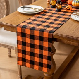 Joyfol - Camino de mesa a cuadros para el día de otoño, diseño de búfalo naranja de Halloween, resistente a las manchas, lavable, decoración de mesa para comedor/cocina/decoración de Acción de Gracias