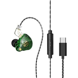 KOYOKOMA Earphones, Wired Earphones, USB, Type-C and USB-C In-Ear Headphones with Remote Control, Built-In Microphone, Music, Calls, Smartphones, Tablets (Green)