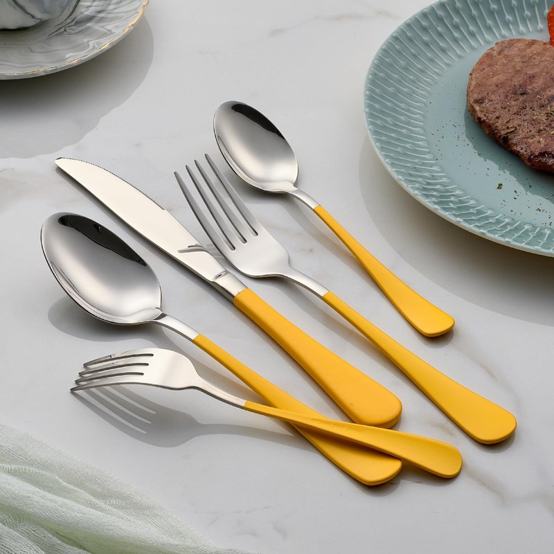 Onlycooker 20-Piece Yellow Silverware Set 18/0 Stainless Steel Flatware Yellow