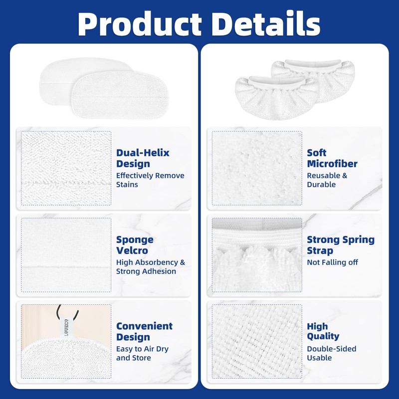 LOVECO 4 Pack Steam Mop Pads + 4 Microfiber Small