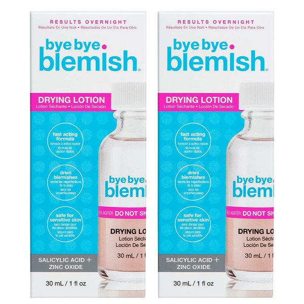 Bye Bye Blemish Acne Drying Lotion, Reduce Pimples Overnight 1oz, 2-Pack
