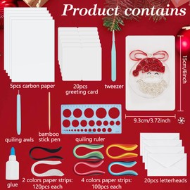 WEBEEDY 20 Sets DIY Christmas Paper Quilling Greeting Card Kit 5 Style Santa Claus Decorations Card With Paper Quilling Strips Instuction,DIY Christmas Card Making Kit for Beginners Paper Craft Lovers