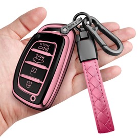 Sindeda for Hyundai Key Fob Cover with Keychain Soft Full Protection Key Shell Compatible with 2016-2021 Elantra Elantra GT Ioniq Sonata Tucson Smart key (Pink)