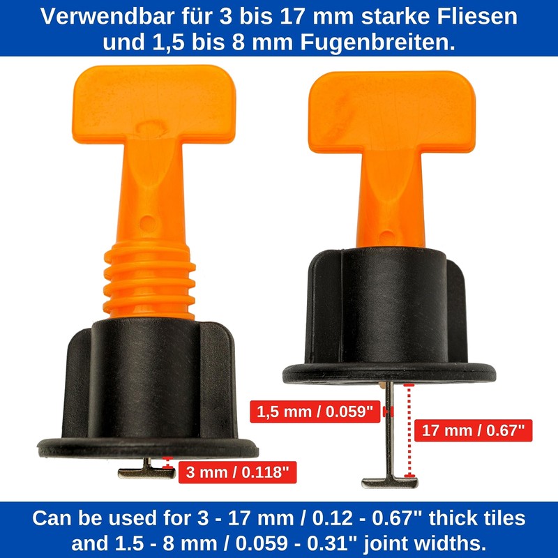 Tile Levelling System, Pack of 100, for 1.5-8 mm Joint
