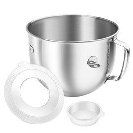 6QT Stainless Steel Mixer Bowl & Mixer Bowl Lid Cover for Kitchenaid Stand Mixers, Kitchen Aid Mixing Replacement Bowl for 6QT Lift Mixer with Handle