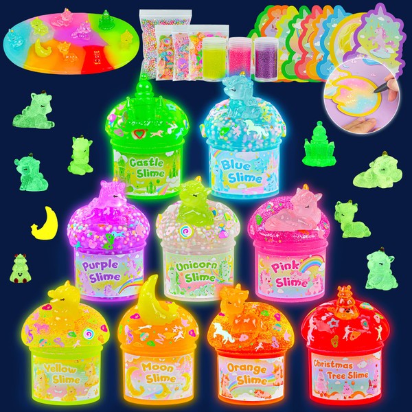 Unicorn Magic Glow-in-The-Dark Slime Kit 9 Pack with Glow Charms