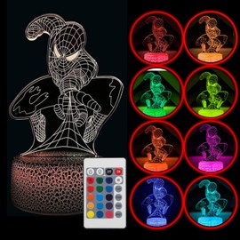 YARRD Spider Human Night Light 3D – 3D Illusion Optical Kids Night Lights for Bedroom 16 Colors with Remote 3D Illusion LED Lamp Night Light for Kids Spider Gifts Cute Desk Lamp Ideal Room Decor Gift