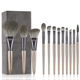 BANFI Makeup Brush Set with Square Stand Case, 12 Pieces, Popular, Inspected in Japan (Gray)