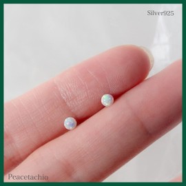 Silver 925 Silver Opal Style Mini Earrings, Ultra Small, Hypoallergenic, Present, Gift, Accessory Case Included, Sterling Silver